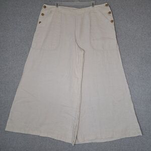 Spiegal Womens 18 Extra Wide Leg Pants Gouchos Side Buttons 100% Linen Off White